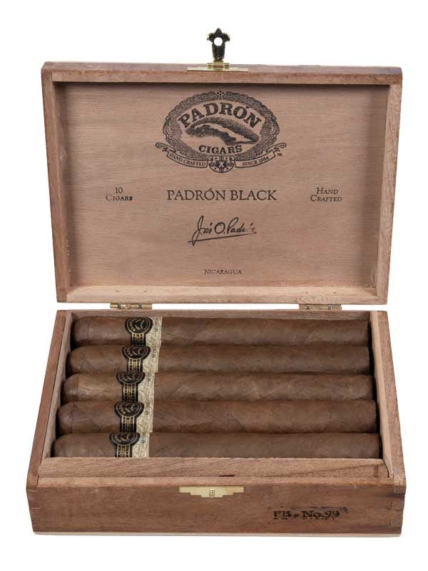 Padrón Black 99 Natural, an open box of 10 — cigar boxes at Sun of a Gun Cigars & Spirits, Yuma, Arizona