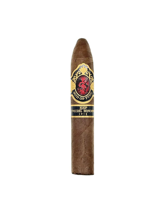 God of Fire KKP Special Reserve Piramide 58, single piramide cigar on a white background