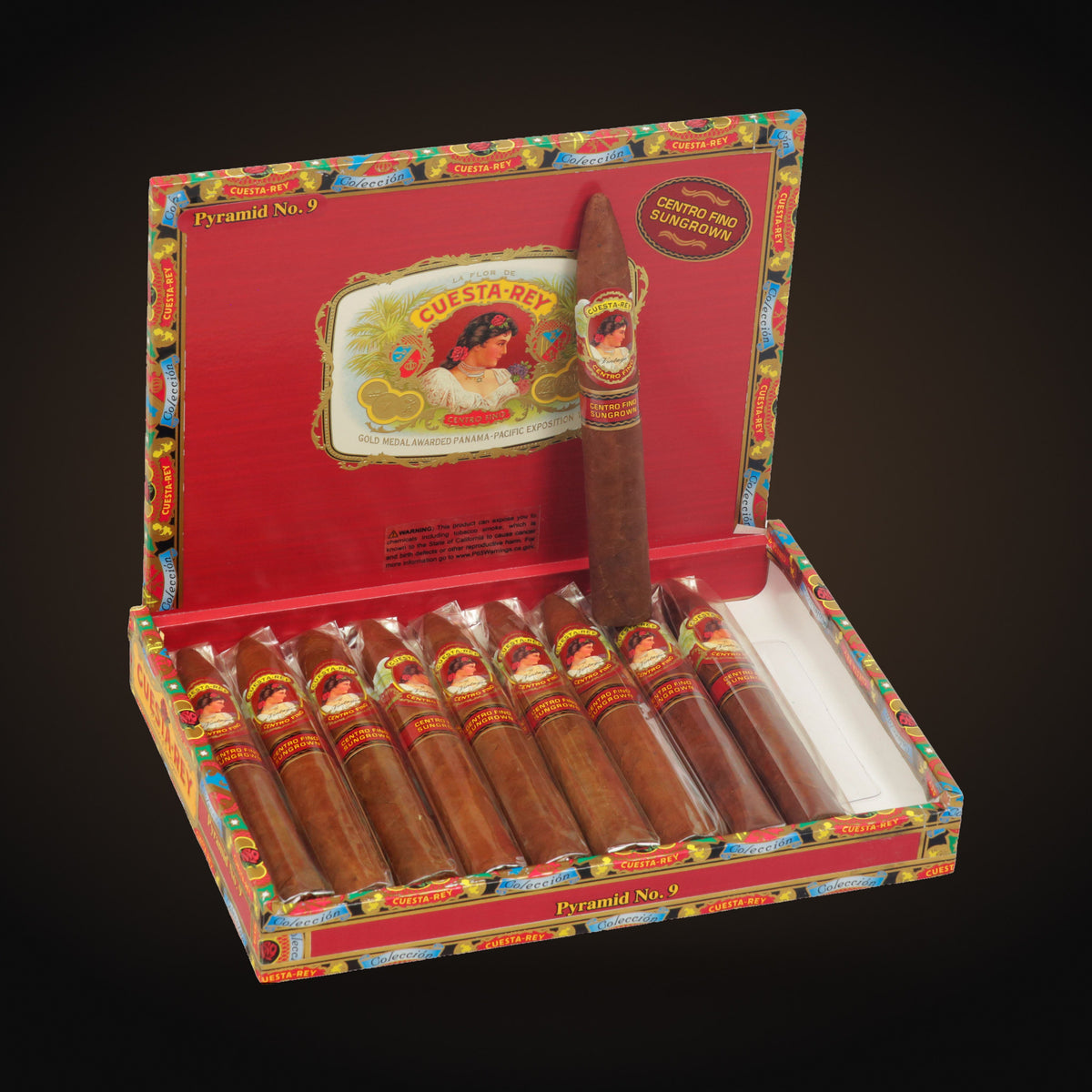 Cuesta-Rey Centro Fino No. 9, open box with a cigar on the lid — Sun of a Gun Cigars & Spirits, Yuma Arizona