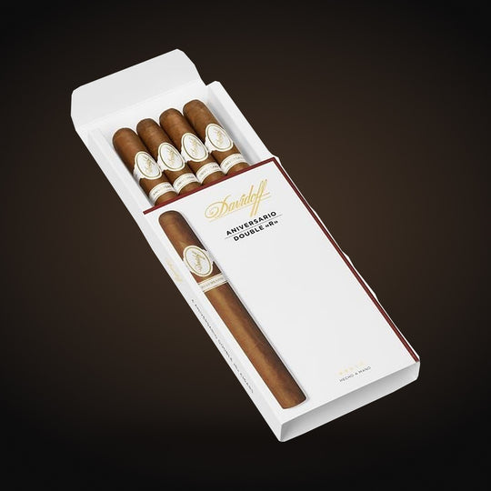 Davidoff Aniversario Double R 4-Pack, open pack with a cigar in front — Sun of a Gun Cigars & Spirits, Yuma Arizona