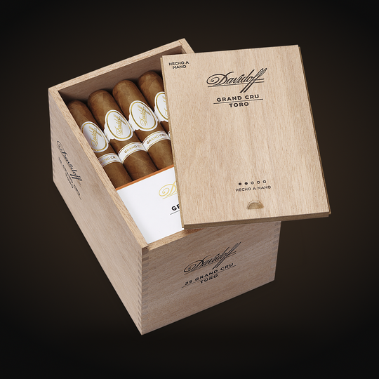Davidoff Grand Cru Toro, open box with its lid beside it — Sun of a Gun Cigars & Spirits, Yuma Arizona