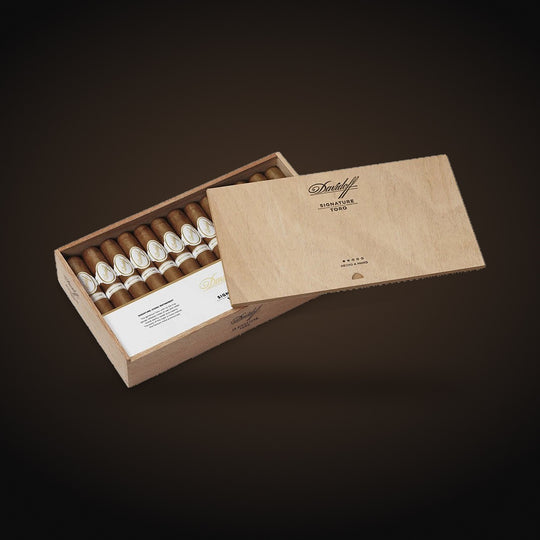 Davidoff Signature Toro, open box with its lid beside it — Sun of a Gun Cigars & Spirits, Yuma Arizona