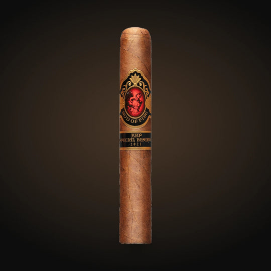 God of Fire KKP Special Reserve Gran Toro 56, single cigar on a white background — Sun of a Gun Cigars & Spirits, Yuma Arizona
