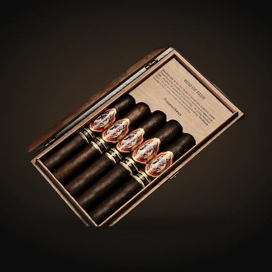 God of Fire Serie B 5-Cigar Assortment, open box of five cigars — Sun of a Gun Cigars & Spirits, Yuma Arizona