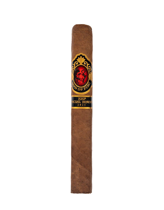 God of Fire KKP Special Reserve Toro Extra 54, single cigar on a white background