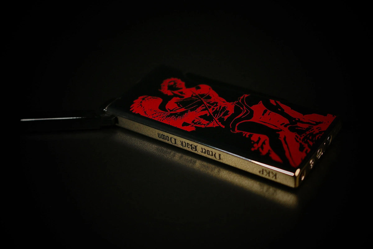 Prometheus Retro God of Fire Never Back Down lighter, red on black lacquer, side engraved Never Back Down and KKP