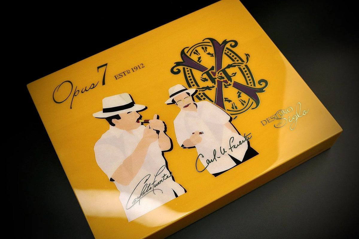 Opus7 Father and Son yellow lacquer travel humidor by Prometheus