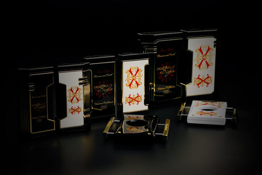 2024 OpusX Rare Black lighters and cutters by Prometheus in black lacquer and gold and white lacquer and gold