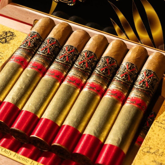 Arturo Fuente Opus X Templo de Oro #13, open box, close-up — Sun of a Gun Cigars & Spirits, Yuma Arizona