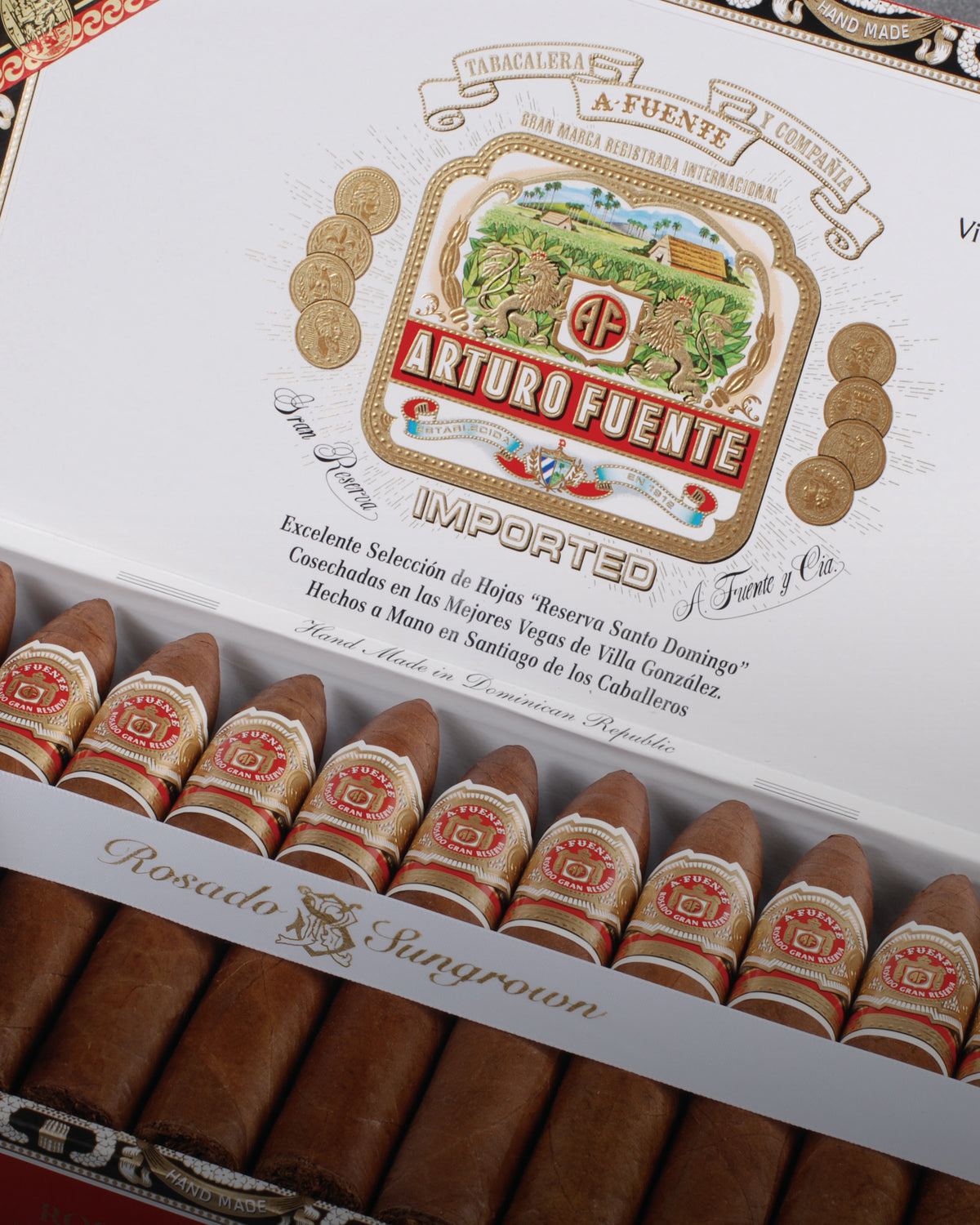 Open box of Arturo Fuente Rosado Sungrown Magnum R cigars