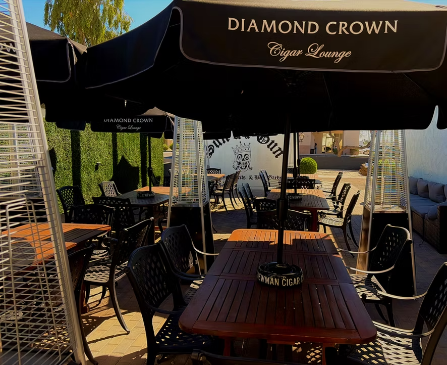 Diamond Crown Cigar Lounge patio seating at Sun of a Gun Cigars & Spirits, Yuma, Arizona