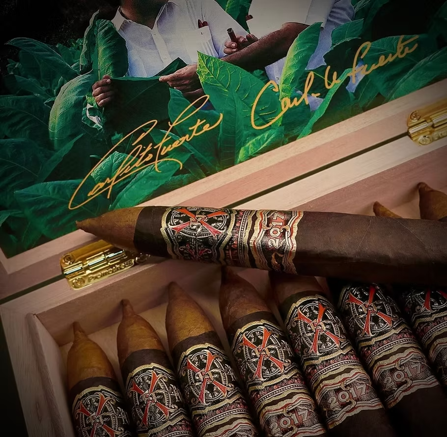 Arturo Fuente Opus X cigars in an open presentation box at Sun of a Gun Cigars & Spirits, Yuma, Arizona