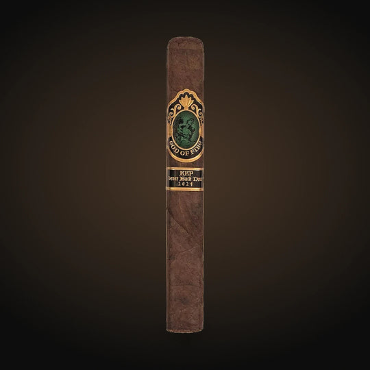 God of Fire KKP Never Back Down Toro Extra 54, single cigar on a white background, green and gold band — Sun of a Gun Cigars & Spirits, Yuma Arizona