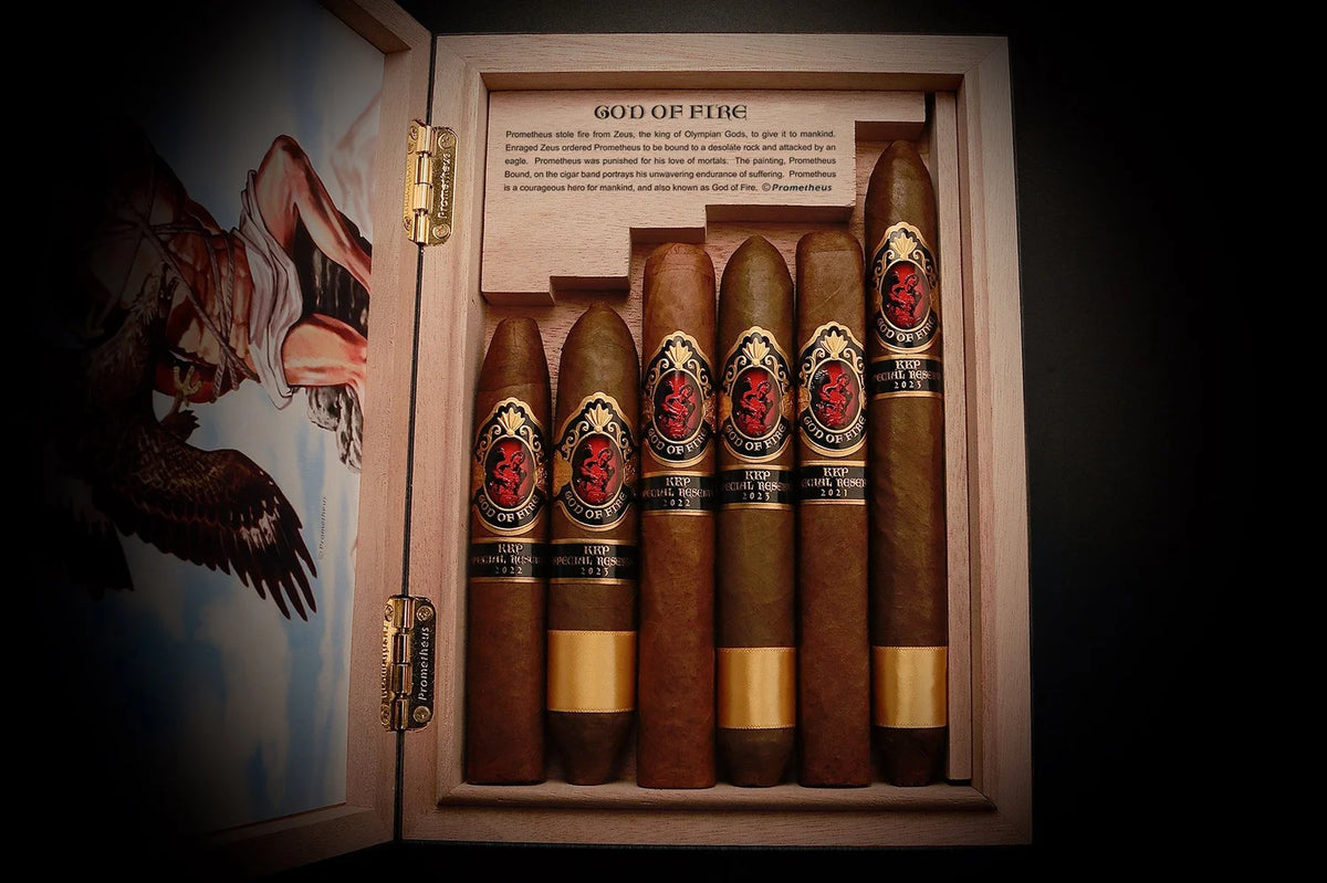God of Fire KKP Special Reserve Six Cigar Selection Travel Humidor — Sun of a Gun Cigars, Yuma Arizona