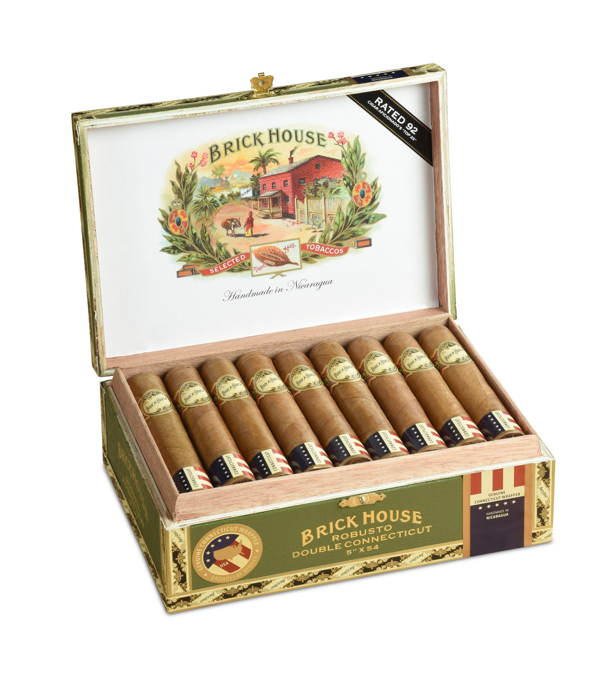 Brick House Double Connecticut Robusto cigar, open box