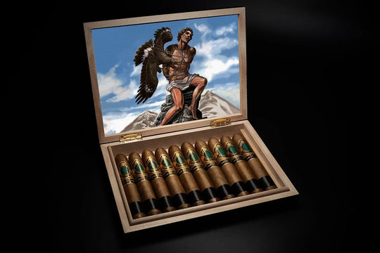 God of Fire KKP Never Back Down Diadema 56, open box with painted lid artwork