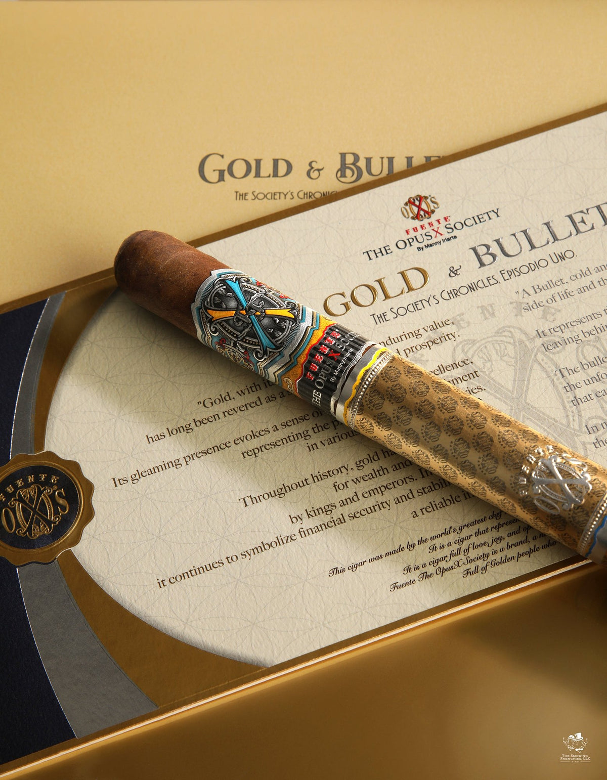 Fuente Fuente OpusX Gold & Bullet cigar on The Society's Chronicles, Episodio Uno card from The OpusX Society