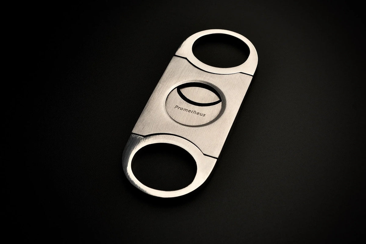 Prometheus Cutter D stainless steel double blade cigar cutter, closed