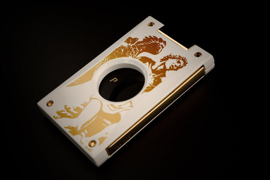 Prometheus Cutter H/R4 Never Back Down Gold on White — Sun of a Gun Cigars, Yuma Arizona