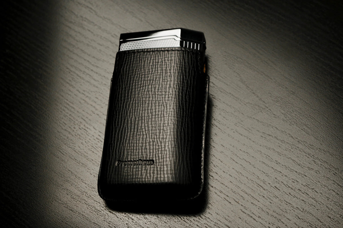 Prometheus black leather protective case with a Magma T lighter inside