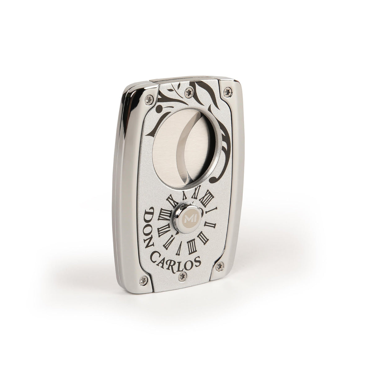 OpusX Society Don Carlos C30 cigar cutter, front with Don Carlos clock dial